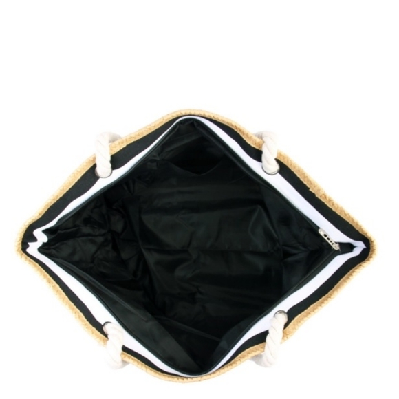 🏖NWT White & Black Striped Canvas Rope Jumbo Tote Bag🏖 - Picture 4 of 7